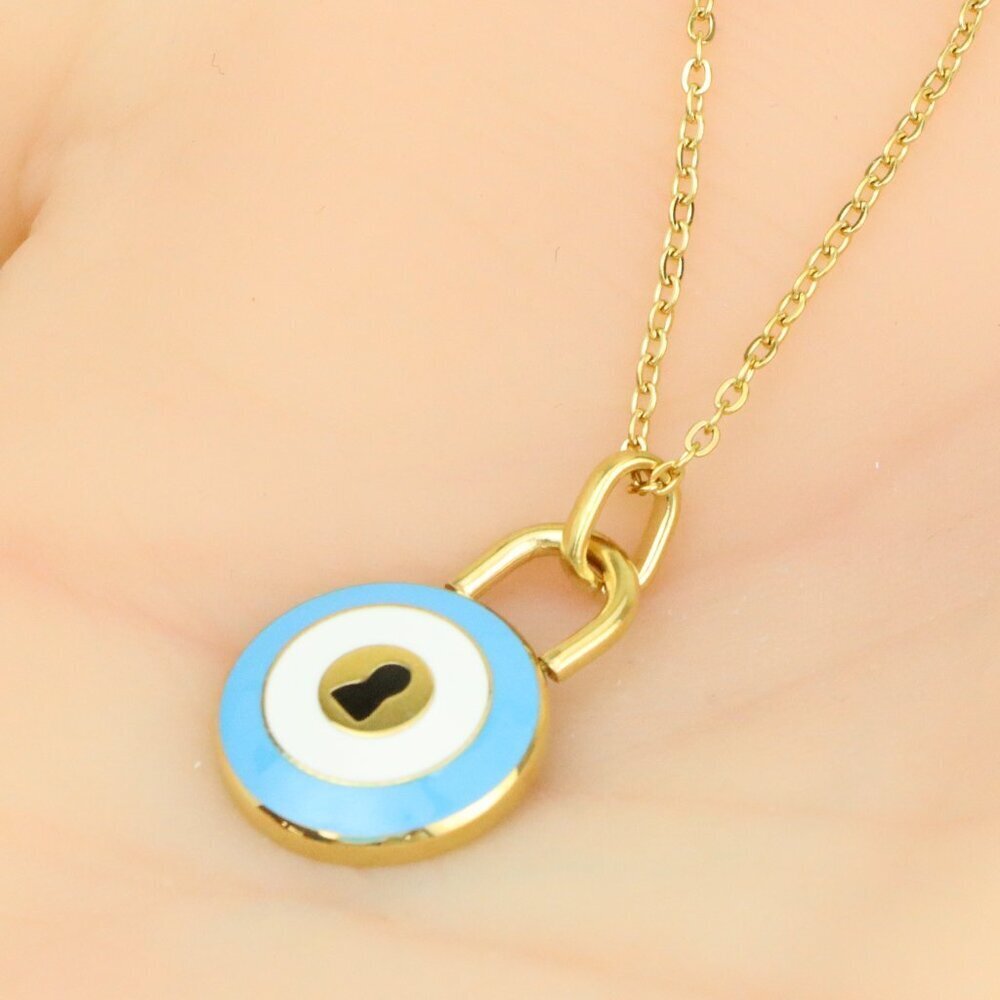 Yellow Gold Evil Eye Lock Necklace, XPNL0295